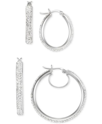 2-Pc. Set Crystal Pavé Oval & Round Hoop Earrings