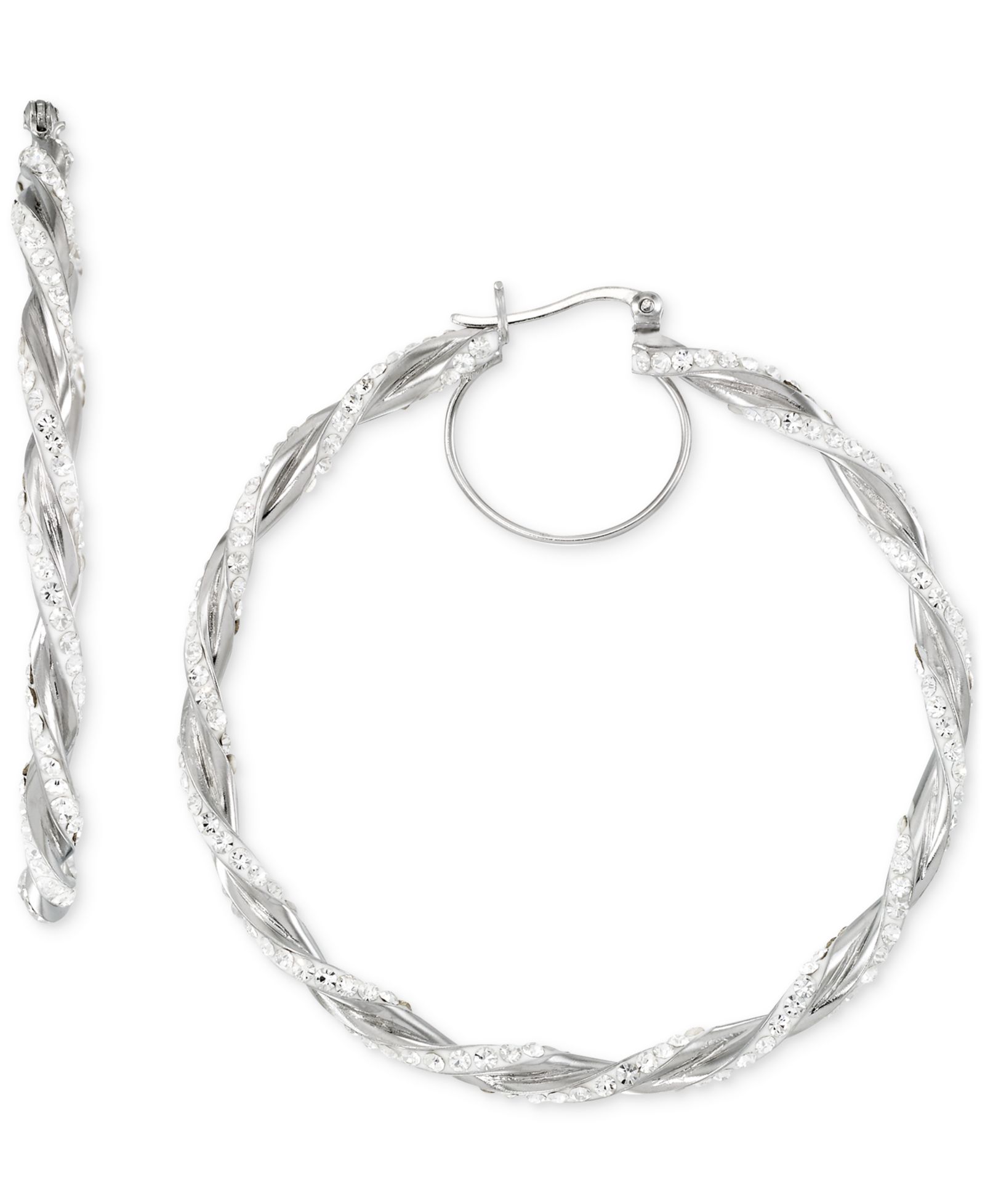 Crystal Pavé Twist Style Medium Hoop Earrings, 2"