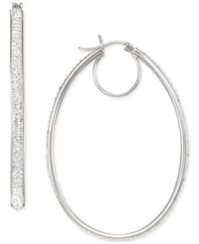 Crystal Pavé Oval-Shape Click Top Hoop Earrings