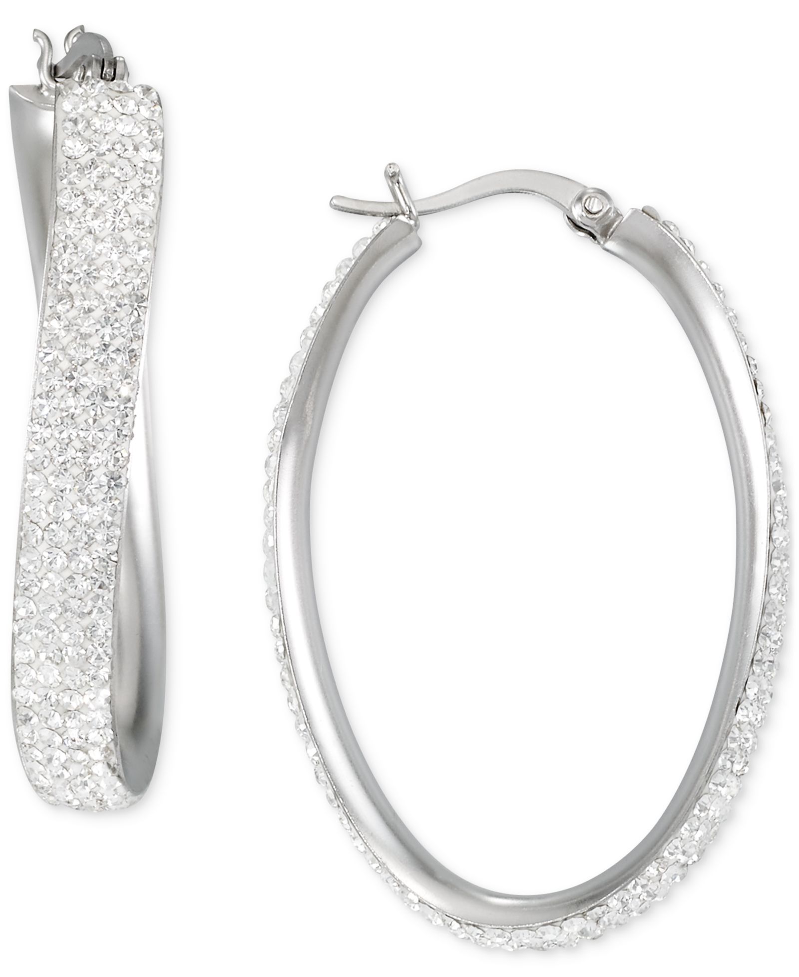 Crystal Pavé Wavy Oval Hoop Earrings