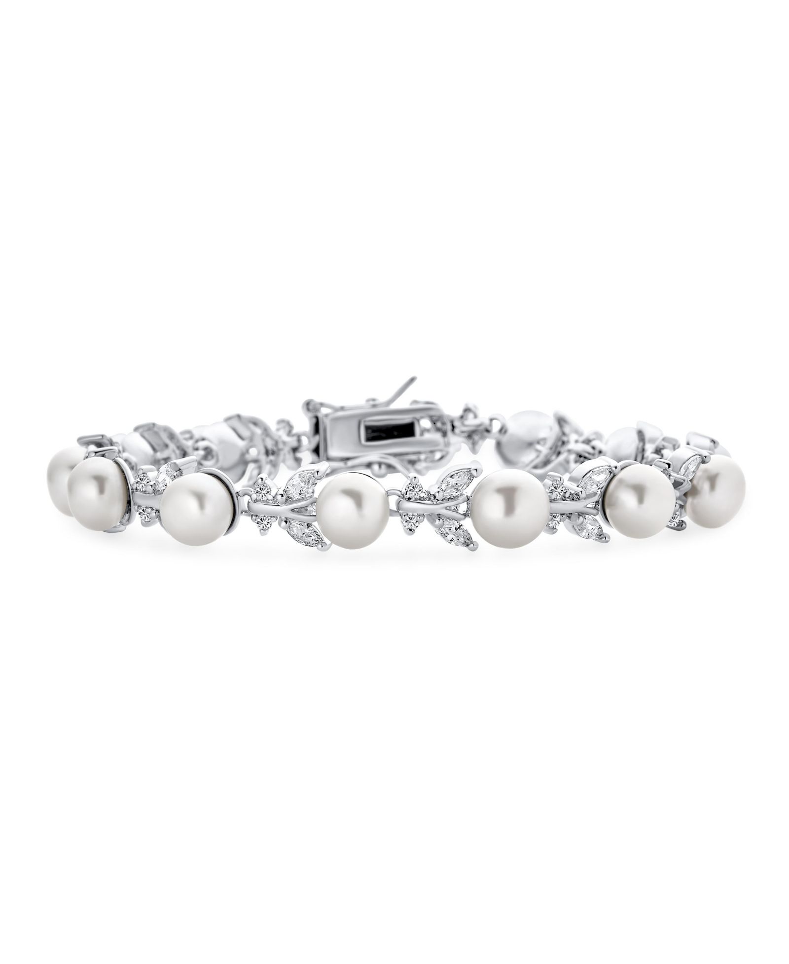 Bling Jewelry браслет с белым жемчугом и кристаллами CZ