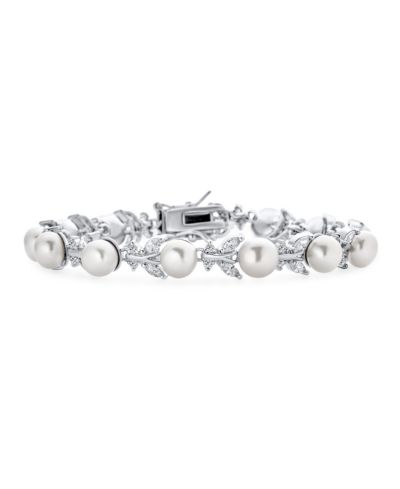 Bling Jewelry браслет с белым жемчугом и кристаллами CZ
