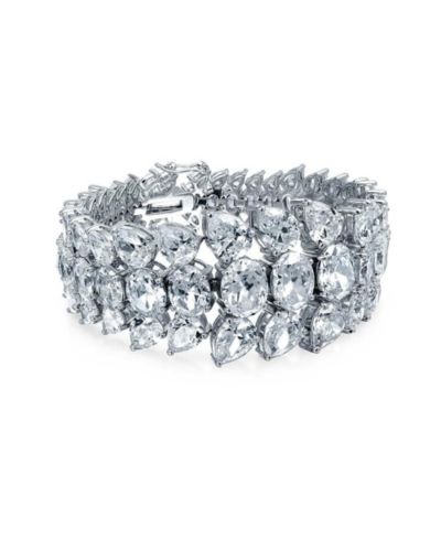 Bling Jewelry Multi Row Teardrop CZ Graduated Cluster Statement Bracelet Silver Plated