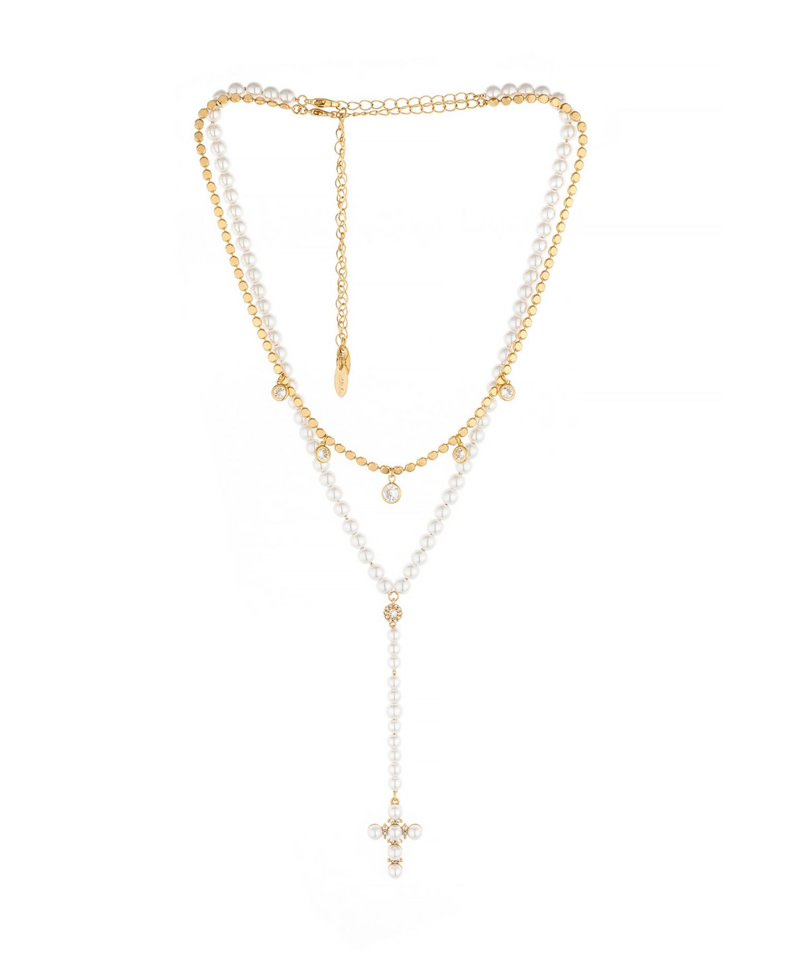 Комплект ожерелье ETTIKA Imitation Pearl Cross Drop Lariat 18K Gold Plated, 2 Pieces