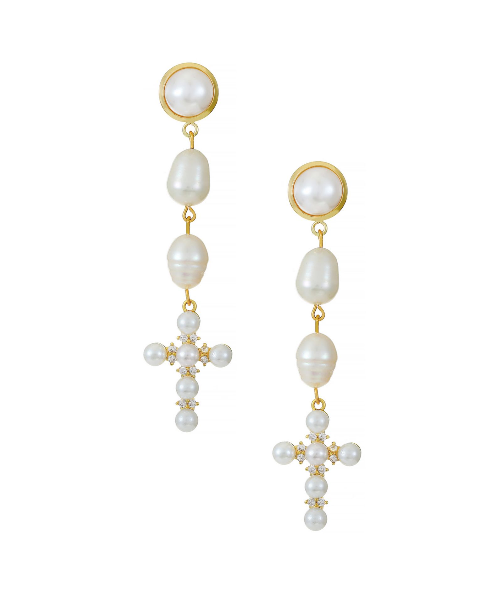 Серьги капли ETTIKA Freshwater Pearl Cross с покрытием 18K Gold Plated