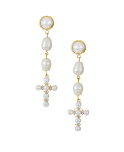 Серьги капли ETTIKA Freshwater Pearl Cross с покрытием 18K Gold Plated
