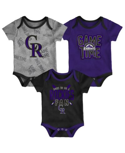 Newborn and Infant Boys and Girls Colorado Rockies Black, Heathered Gray, Purple Game Time Three-Piece Bodysuit Set