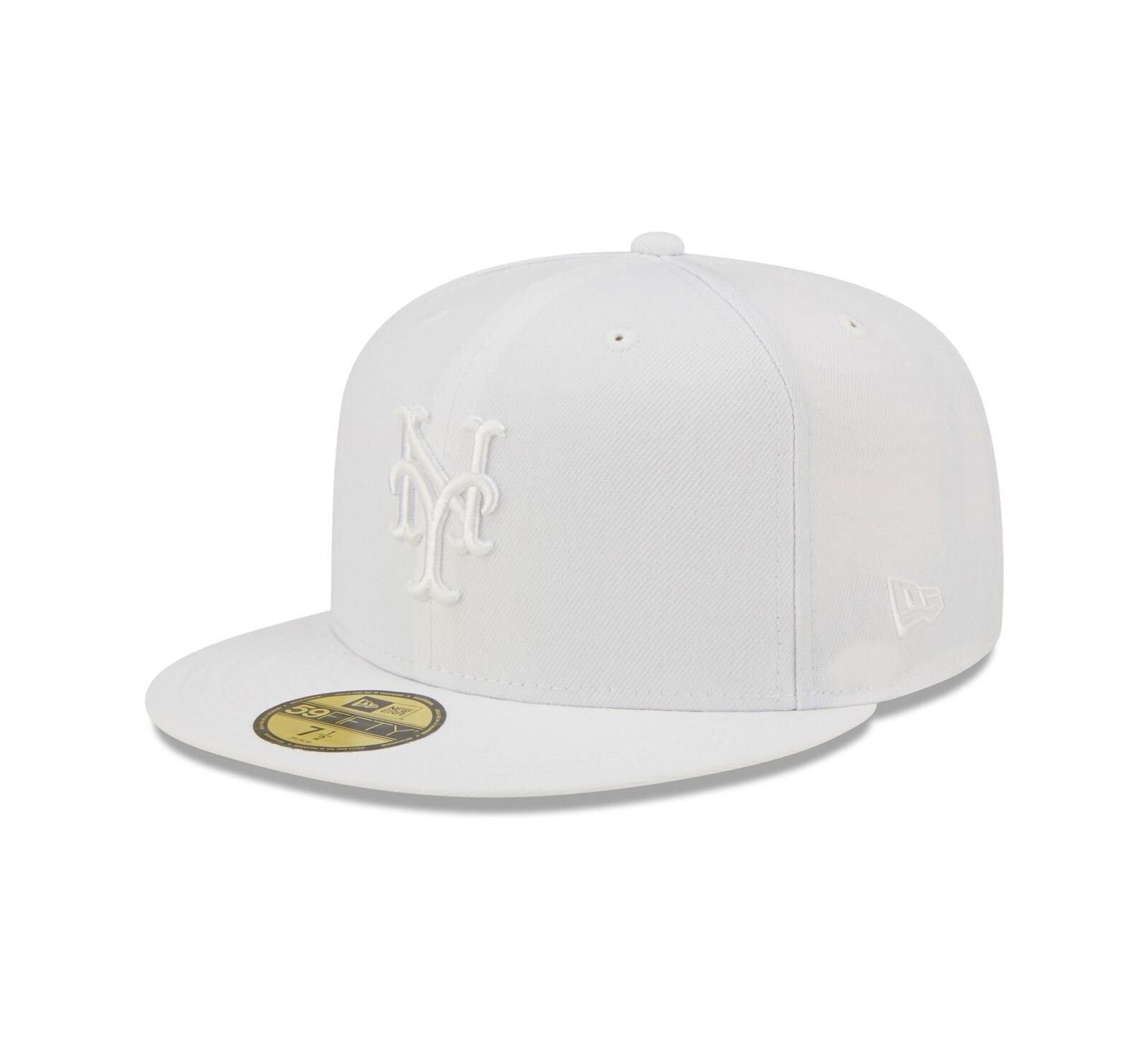 Мужская бейсболка New Era New York Mets White on White 59FIFTY Fitted