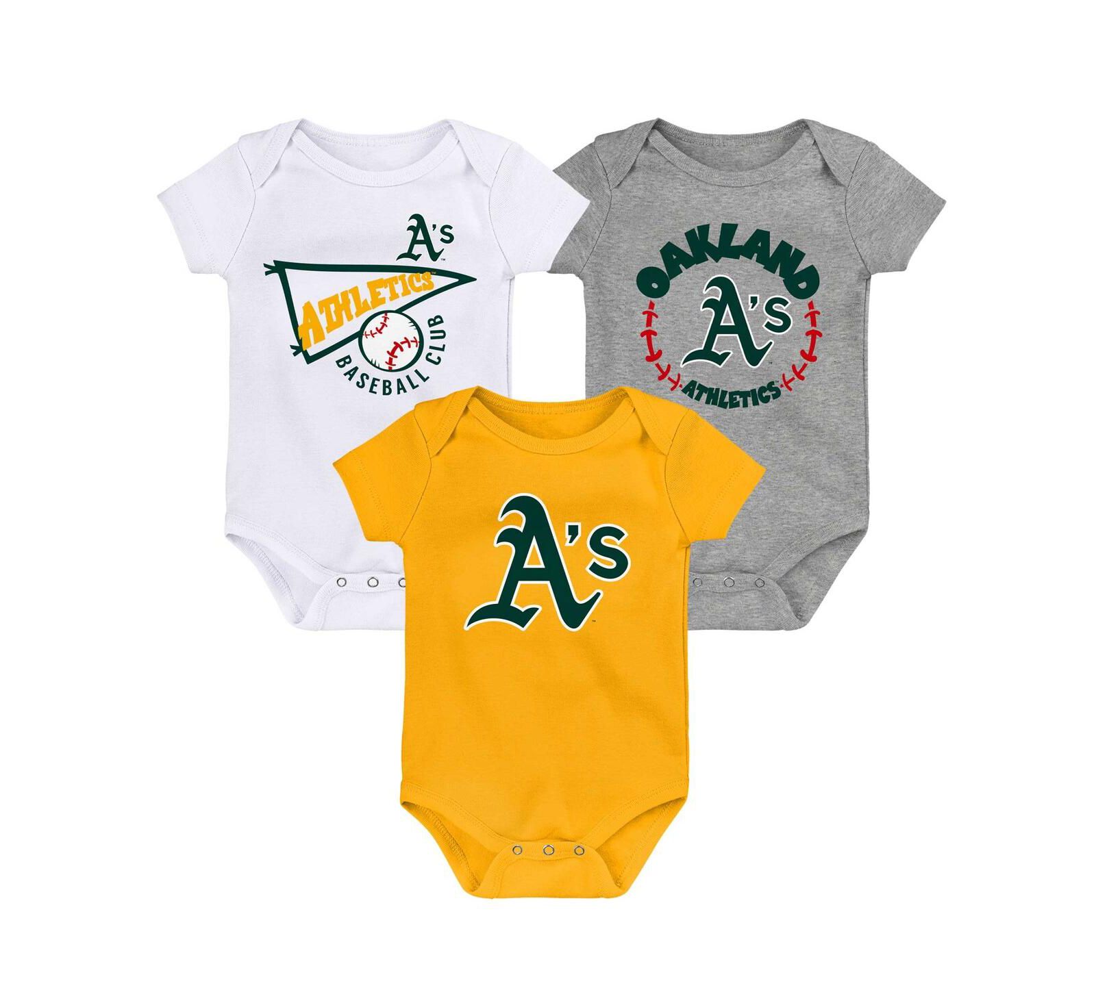 Детский набор из 3 боди Oakland Athletics Biggest Little Fan Gold, White, Heather Gray