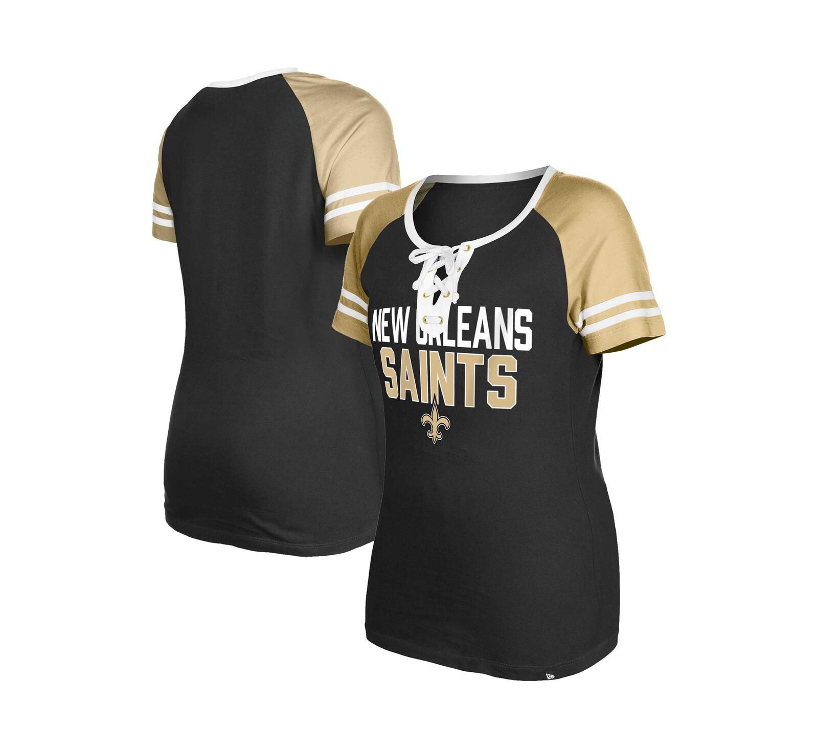 Футболка New Era Women's Black New Orleans Saints Raglan Lace-Up