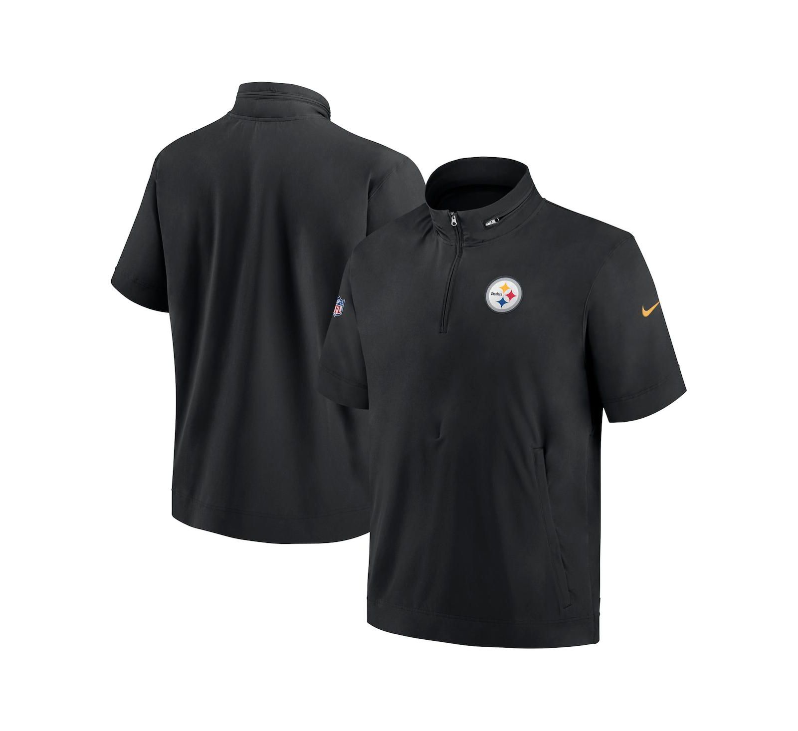 Men's Nike Black Pittsburgh Steelers Sideline Coach Short Sleeve Hoodie Quarter-Zip Jacket