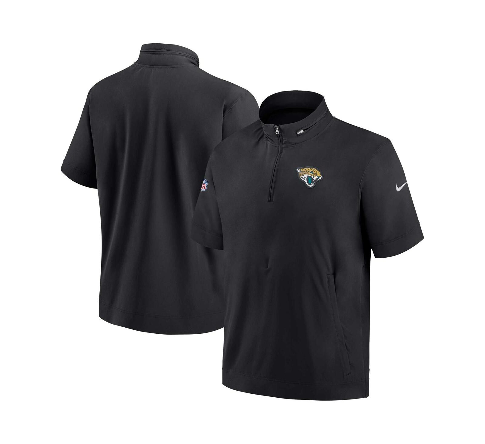 Men's Nike Black Jacksonville Jaguars Sideline Coach Short Sleeve Hoodie Quarter-Zip Jacket