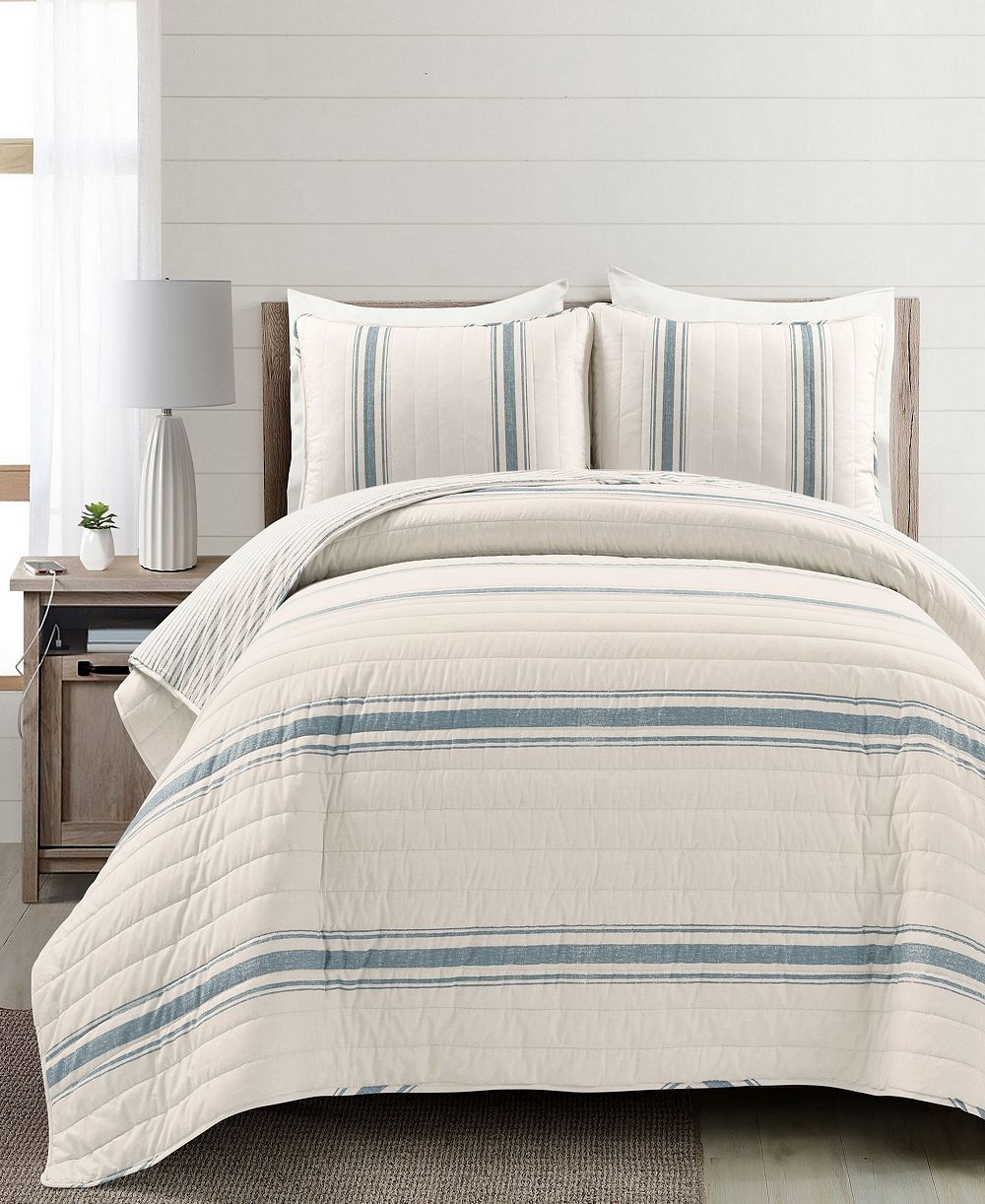 Lush Décor Farmhouse Stripe Reversible Cotton 3-Piece Quilt Set, King