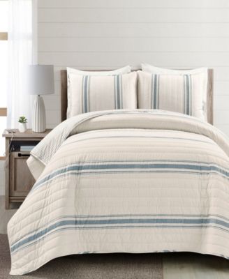 Lush Décor Farmhouse Stripe Reversible Cotton 3-Piece Quilt Set, King