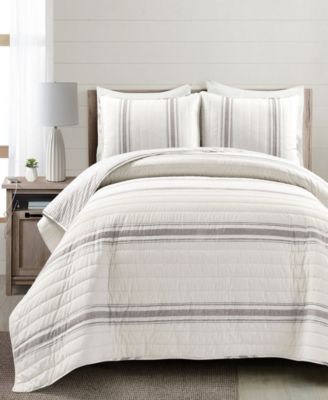 Lush Décor Farmhouse Stripe Reversible Cotton 3-Piece Quilt Set, Full/Queen