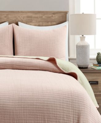 Lush Décor Solid Kantha Pick Stitch Yarn Dyed Cotton Woven 3-Piece Quilt Set, Full/Queen
