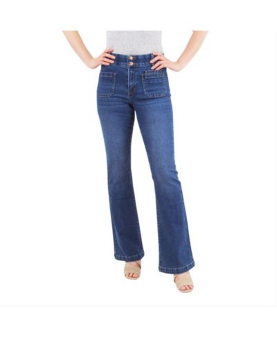 Indigo Poppy Women's Tummy Control Bootcut Jeans with Classic Pockets and back design