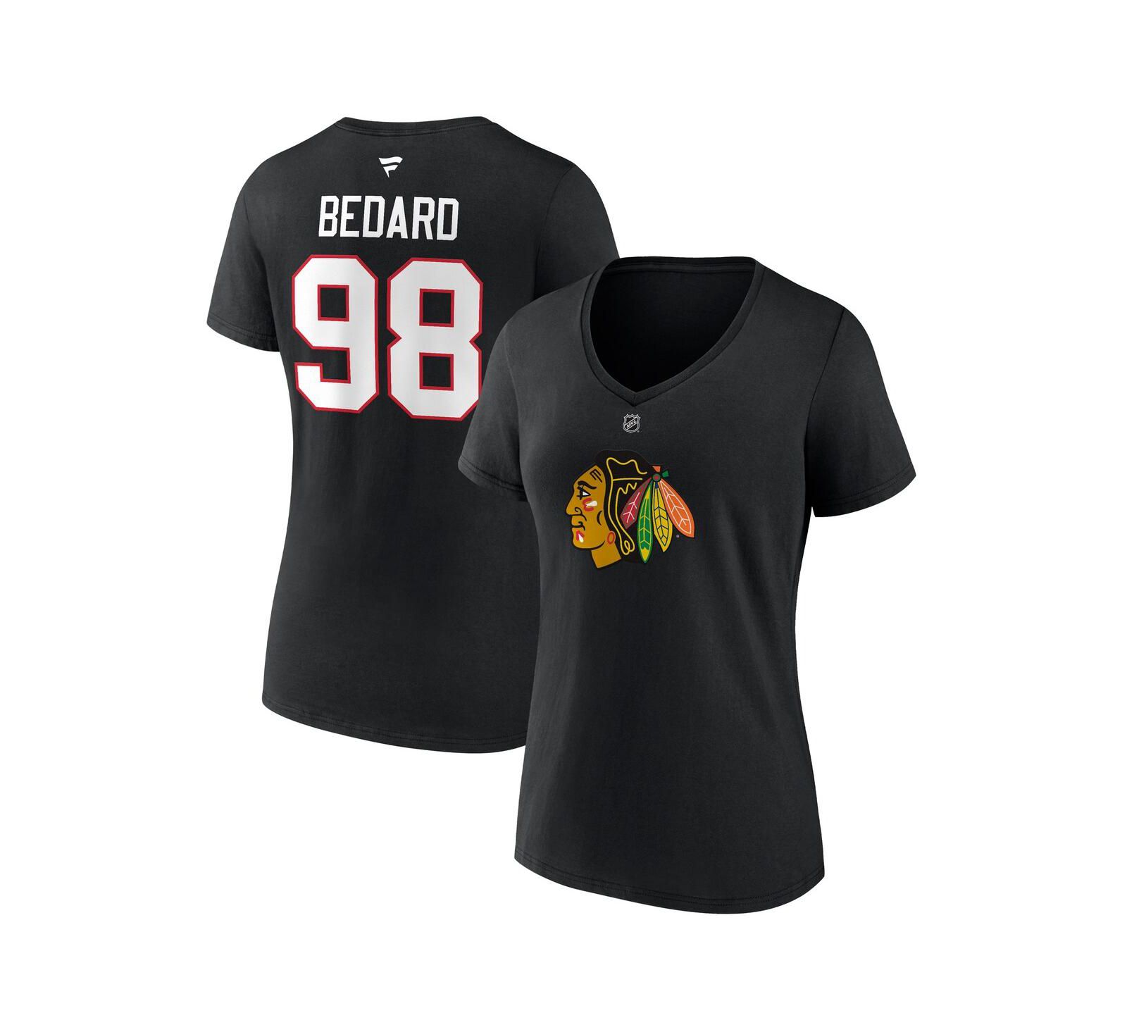 Женская футболка Fanatics Connor Bedard Black Chicago Blackhawks 2023 NHL Draft Authentic Stack Player Name and Number V-Neck