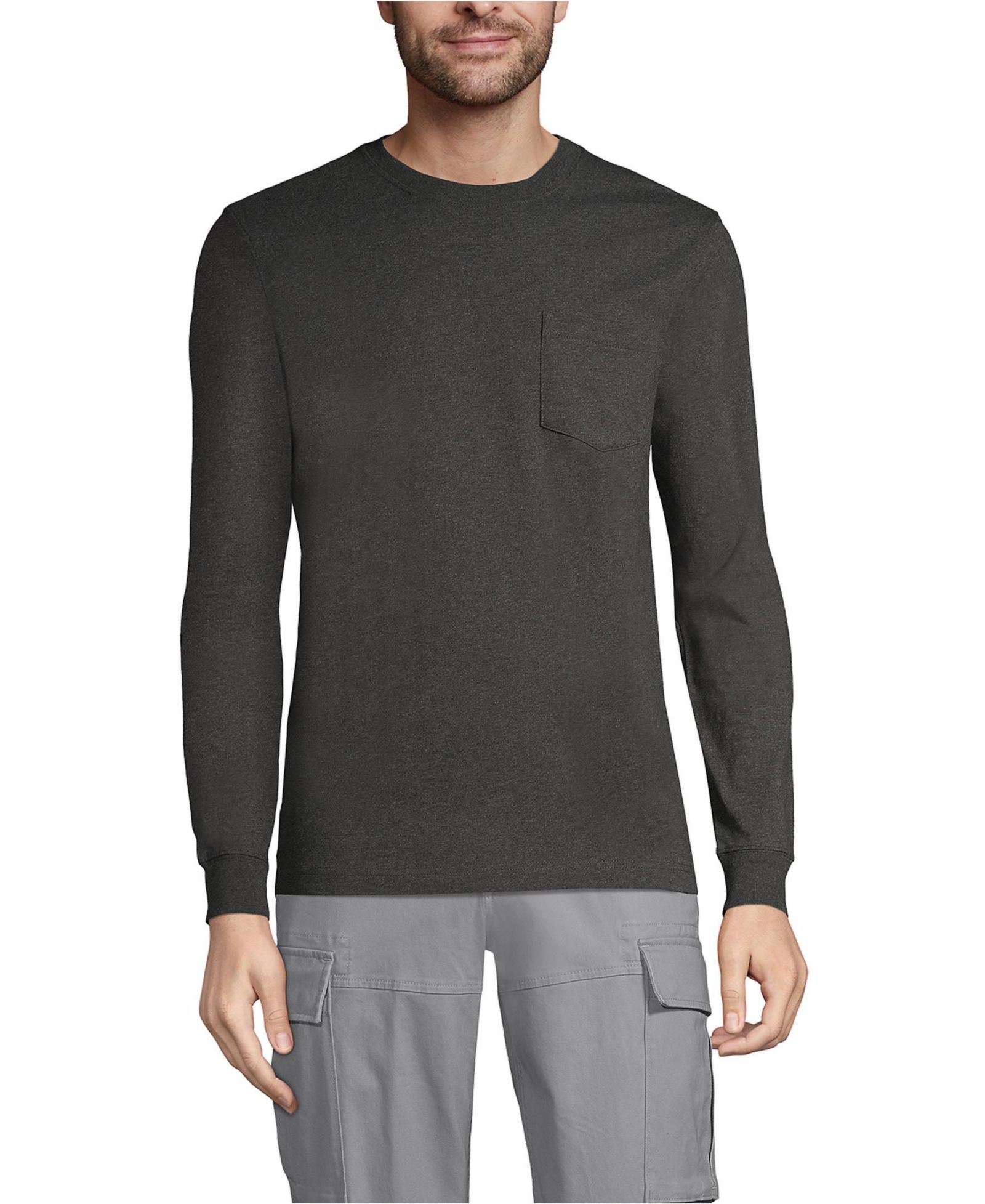 Lands' End Мужская футболка Super-T Long Sleeve с карманом