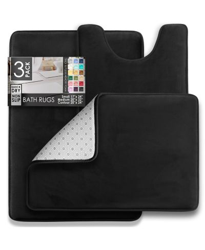 Clara Clark  Ultra Soft Non-Slip Plush Memory Foam 3 Piece Bath Rug Set, Small, Large & Contour