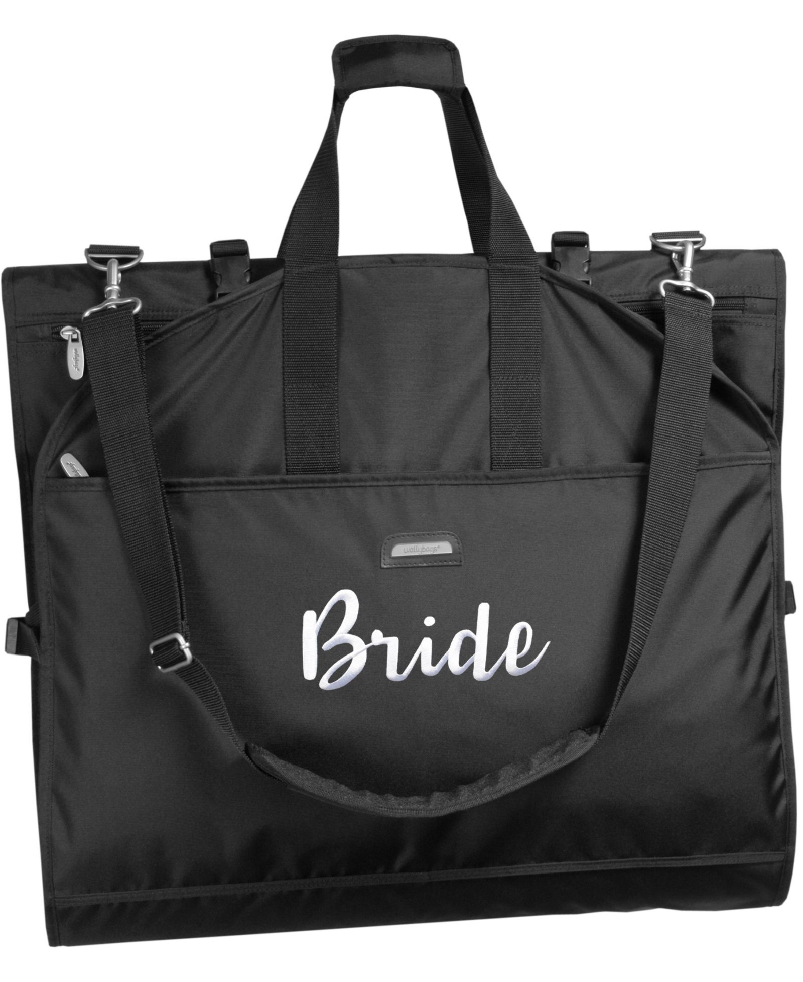 WallyBags 66" Premium Tri-Fold Carry On Destination Wedding Gown Travel Bag with Pockets and Bride Embroidery