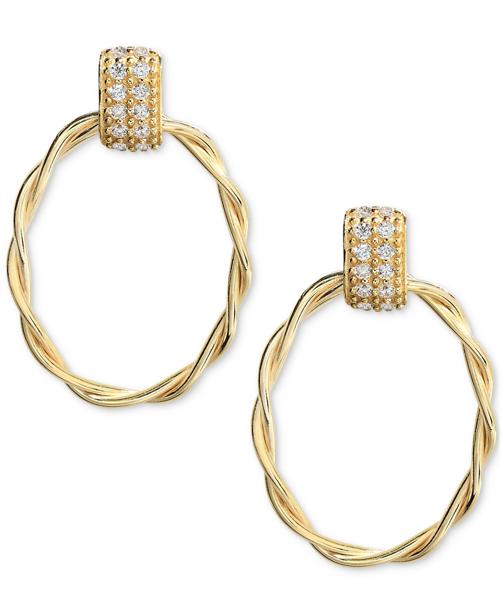 Серьги-подвески Diamond Oval Twist Doorknocker Drop Earrings (1/5 ct. t.w.) из 14k Gold-Plated Sterling Silver