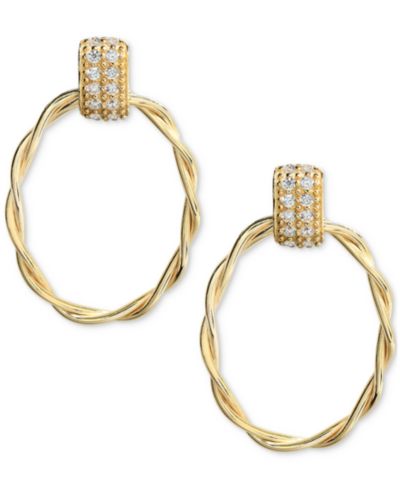 Серьги-подвески Diamond Oval Twist Doorknocker Drop Earrings (1/5 ct. t.w.) из 14k Gold-Plated Sterling Silver