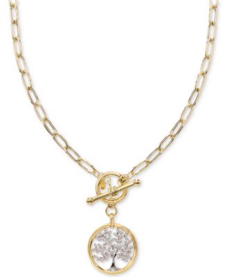 Ожерелье Diamond Family Tree Paperclip Link 18" Toggle in Sterling Silver & 14k Gold-Plate
