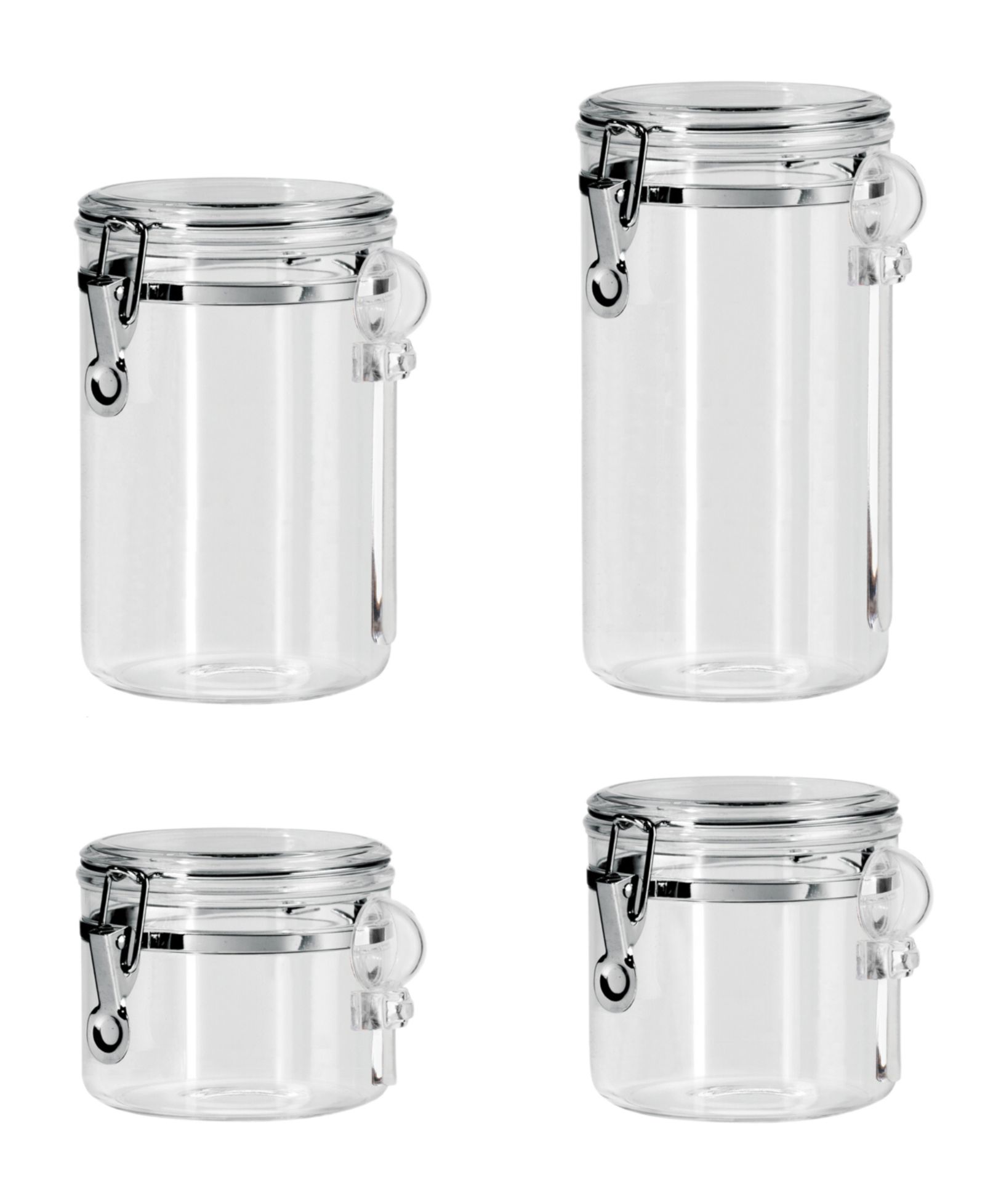 Oggi Clear Clamp 4 Piece Canisters with Scoops Set