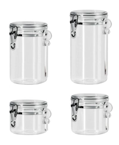 Oggi Clear Clamp 4 Piece Canisters with Scoops Set