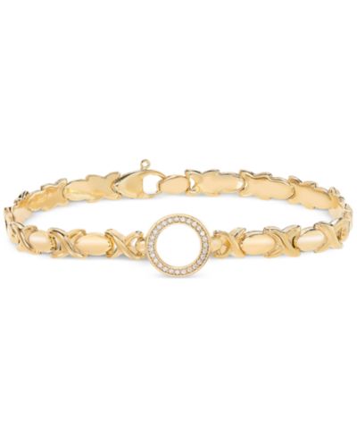 Diamond Circle Stampato Link Bracelet (1/6 ct. t.w.) in 14k Gold-Plated Sterling Silver