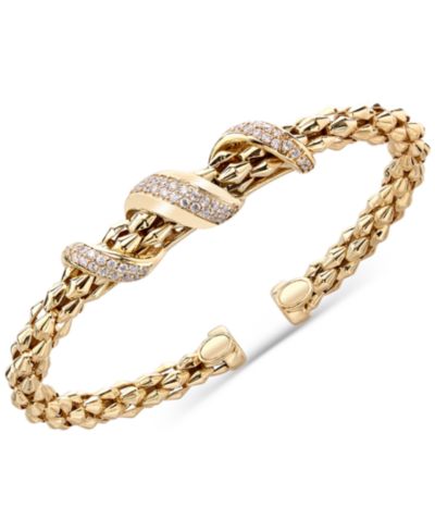 Diamond Pavé Twist Pyramid Link Cuff Bracelet (5/8 ct. t.w.) in 14k Gold-Plated Sterling Silver
