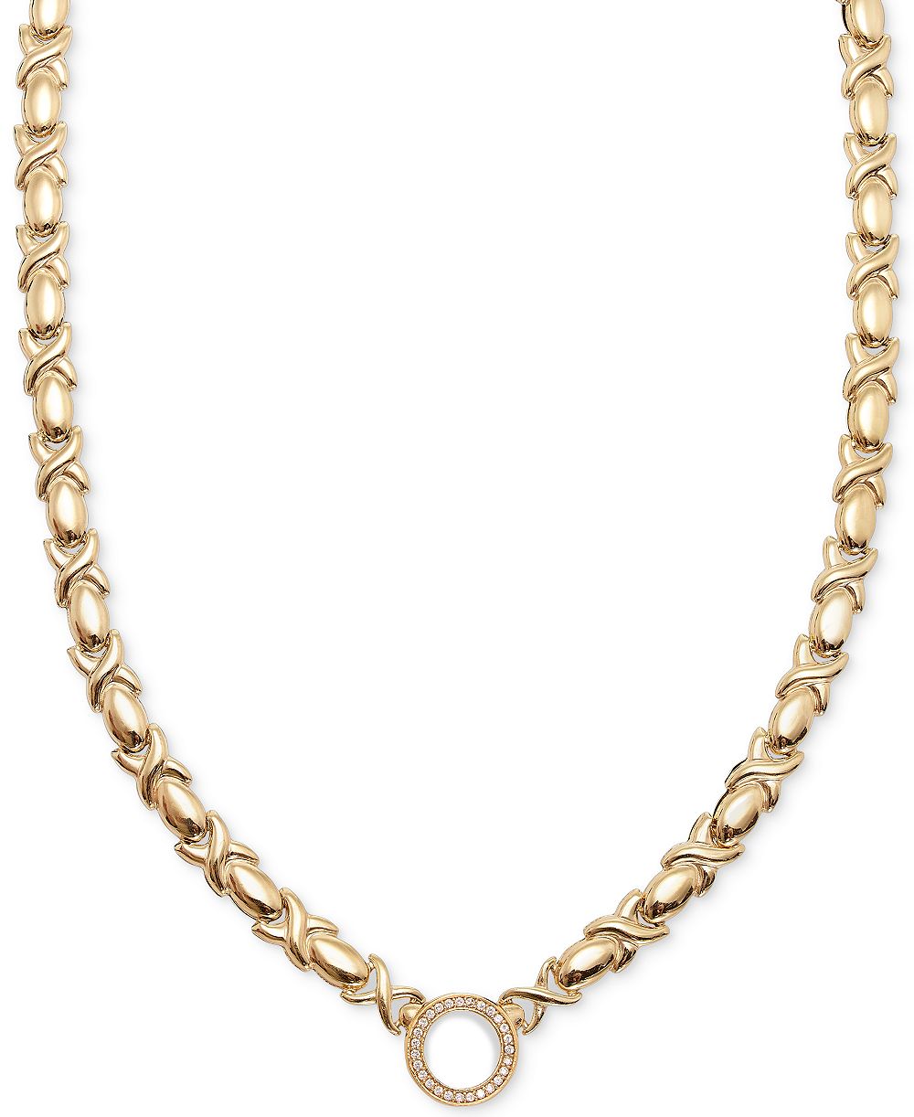 Ожерелье Diamond Circle Stampato 18" Collar Necklace (1/6 ct. t.w.) в позолоченном стерлинговом серебре 14k Gold-Plated