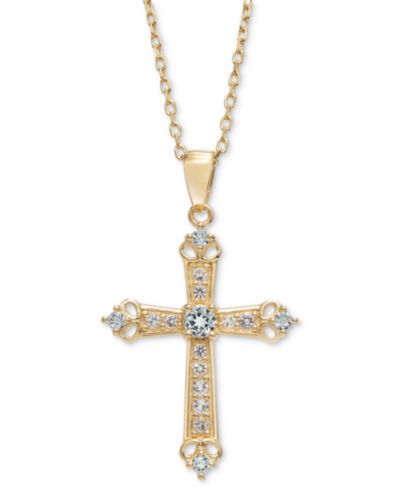 Подвеска Cross с голубым и белым топазом в позолоченном стерлинговом серебре, 18"