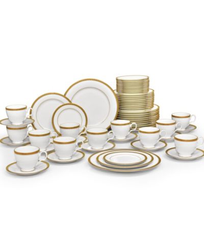 Noritake Charlotta Gold 60 Piece Dinnerware Set, Service for 12