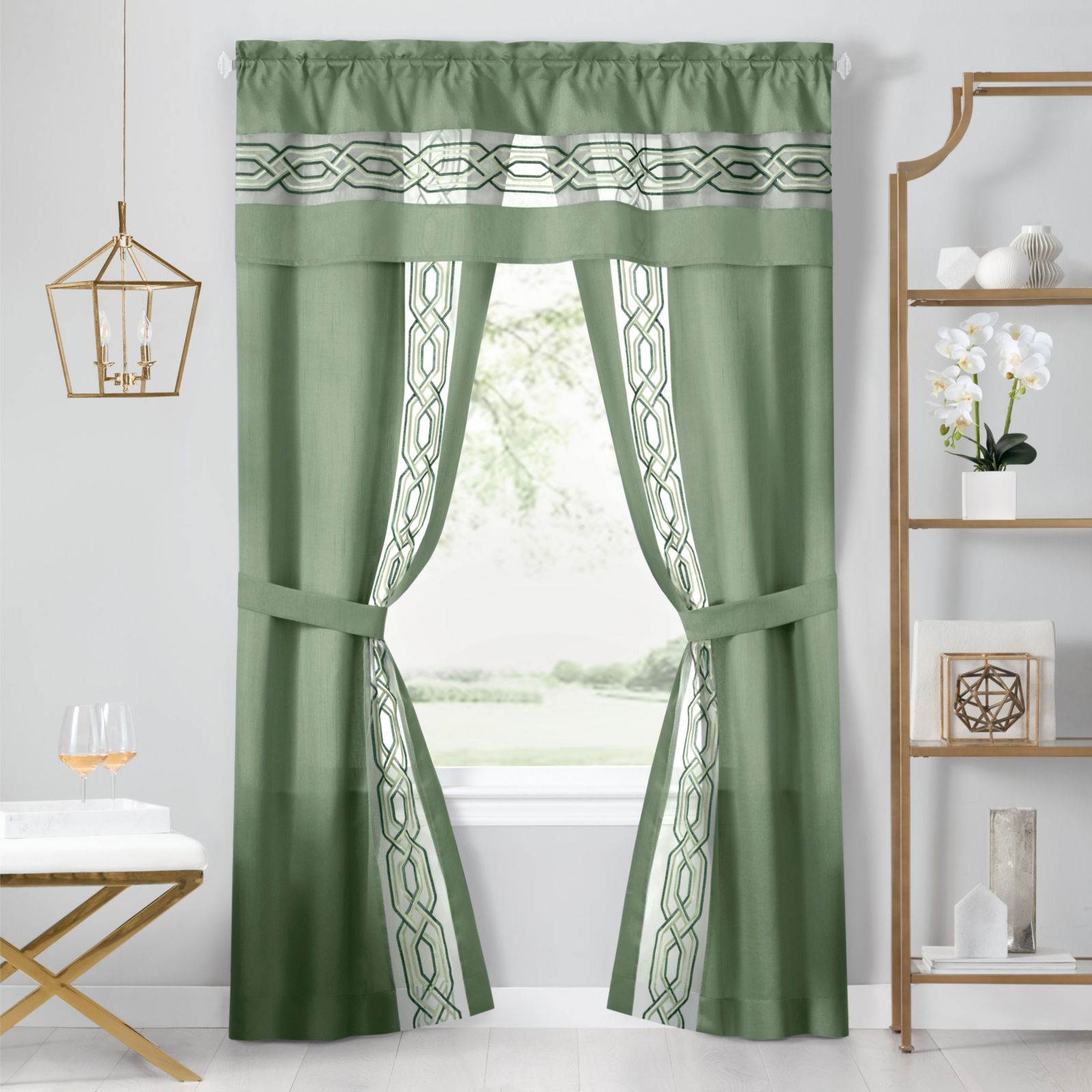 Kate Aurora Pacifico 5 Piece Rod Pocket All In One Attached Semi Sheer Window Curtain Panels & Valance Set