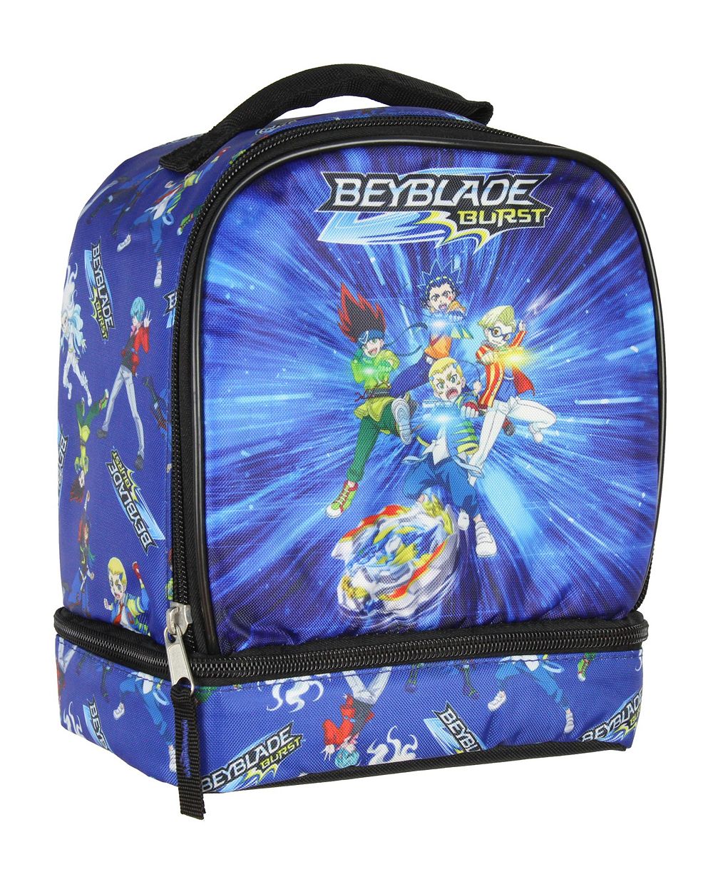 Beyblade Burst Spinner Top Anime Characters Dual Compartment Insulated Lunch Box Bag Tote 10"