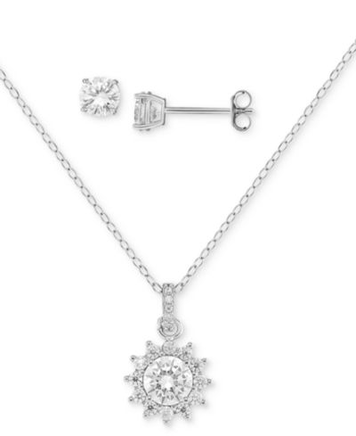 Комплект Giani Bernini 2-Pc. Set Cubic Zirconia Halo Pendant Necklace & Stud Earrings в стерлинговом серебре