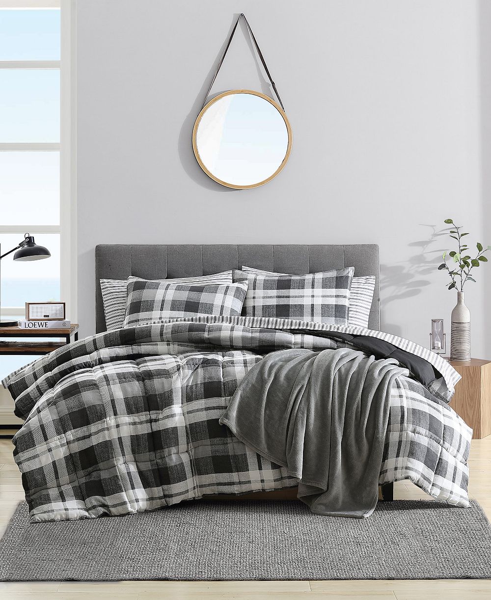 Nautica Cross View Plaid Brushed Micro Suede 3 Piece Comforter Set, King