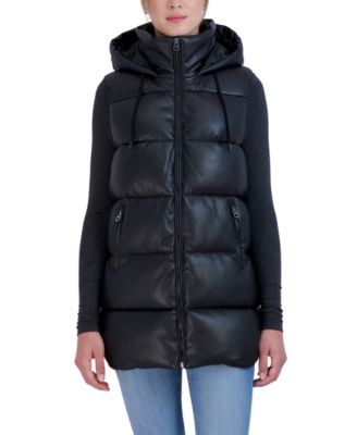 Sebby Collection Женский дутый жилет из искусственной кожи с капюшоном