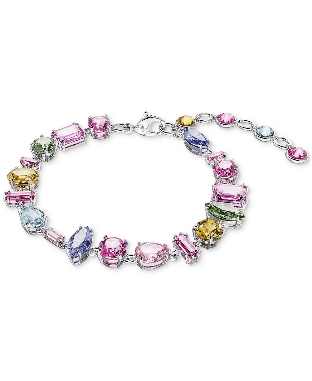 Swarovski браслет-цепочка с многоцветными кристаллами, покрытый родием