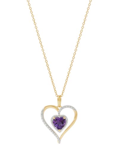 Birthstone Gemstone & Diamond Accent Heart 18" Pendant Necklace in 14k Gold-Plated Sterling Silver