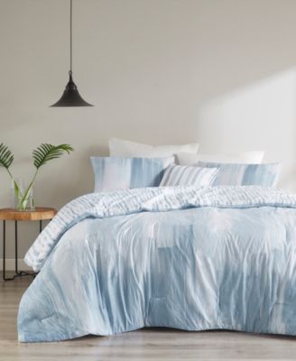 Natori Brush Stroke Oversized Reversible Seersucker 4 Piece Comforter Set, King