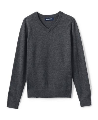 Lands' End Child School Uniform Boys Cotton Modal Fine Gauge V-neck Sweater