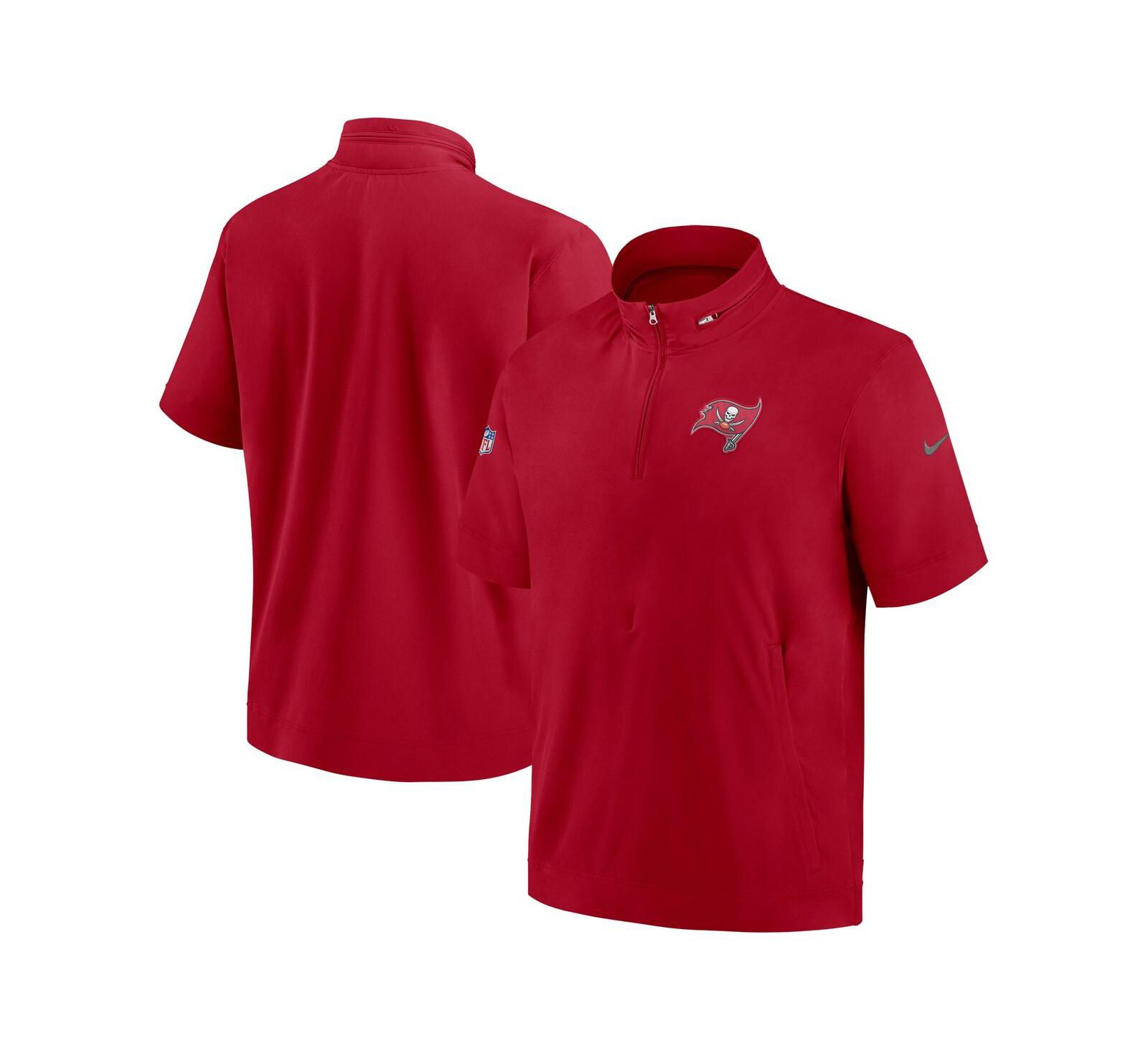 Men's Nike Red Tampa Bay Buccaneers Sideline Coach Short Sleeve Hoodie Quarter-Zip Jacket