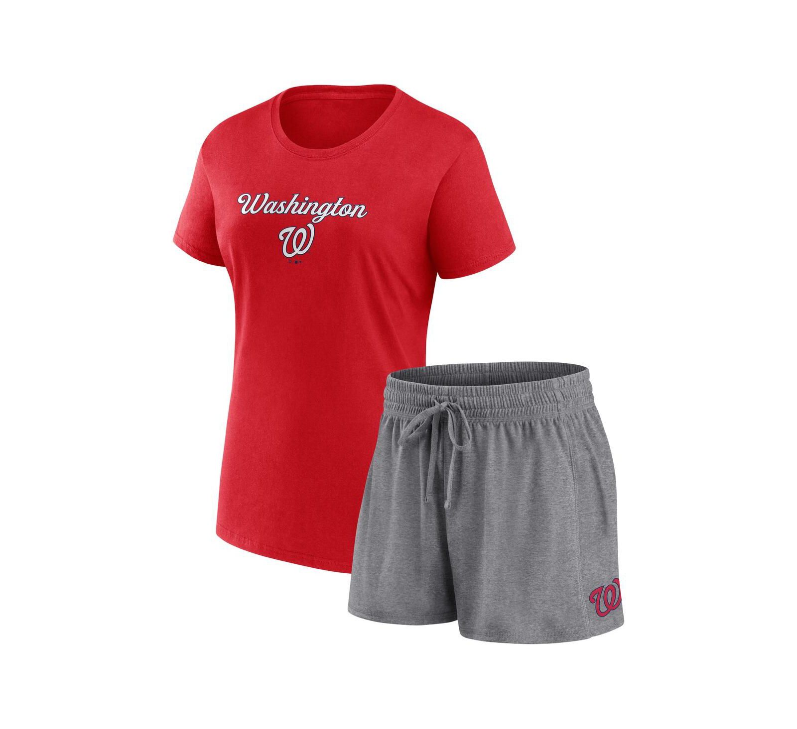 Women's Fanatics Red, Gray Washington Nationals Script T-shirt and Shorts Combo Set