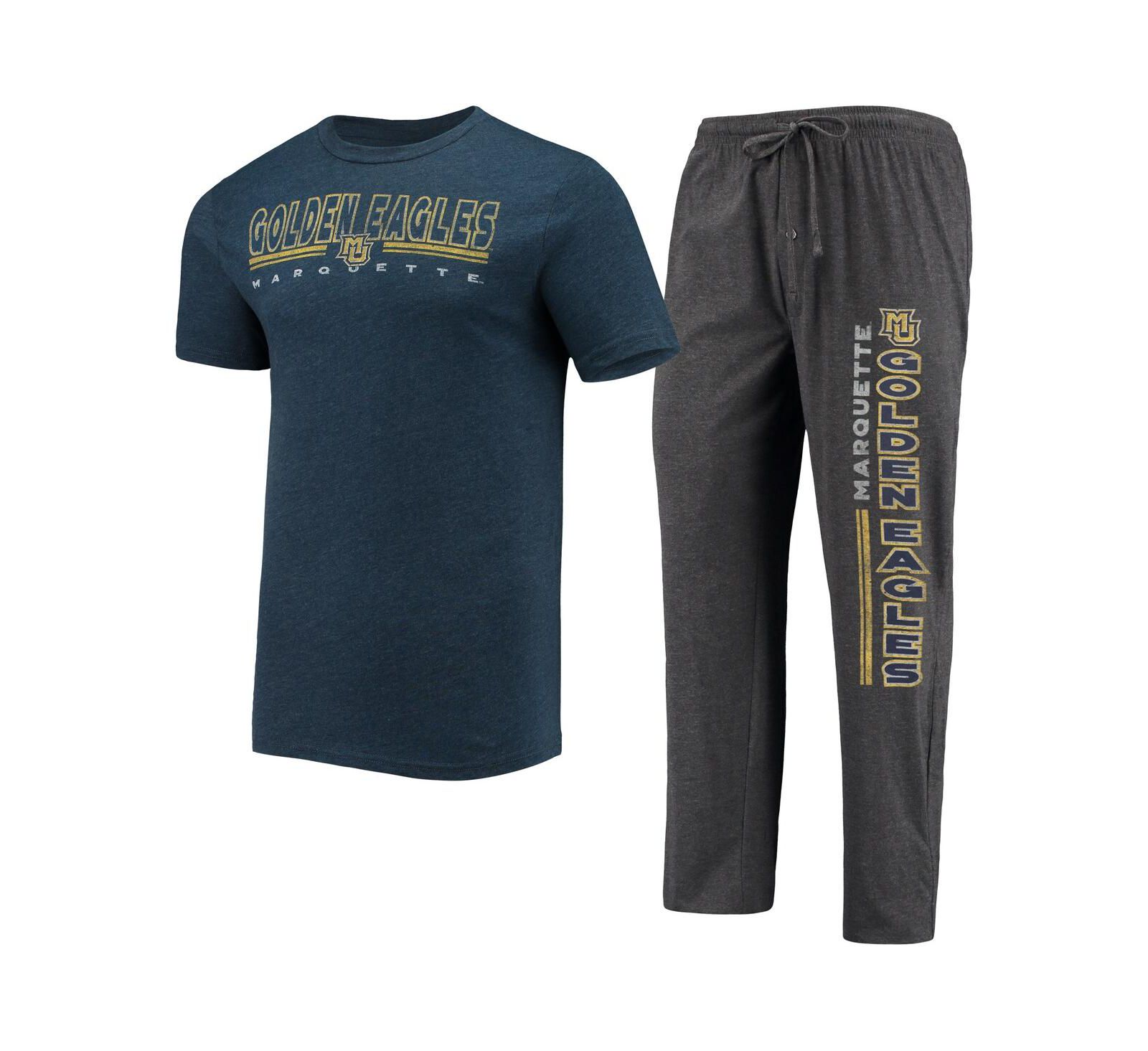 Men's Concepts Sport Heathered Charcoal, Navy Marquette Golden Eagles Meter T-shirt and Pants Sleep Set