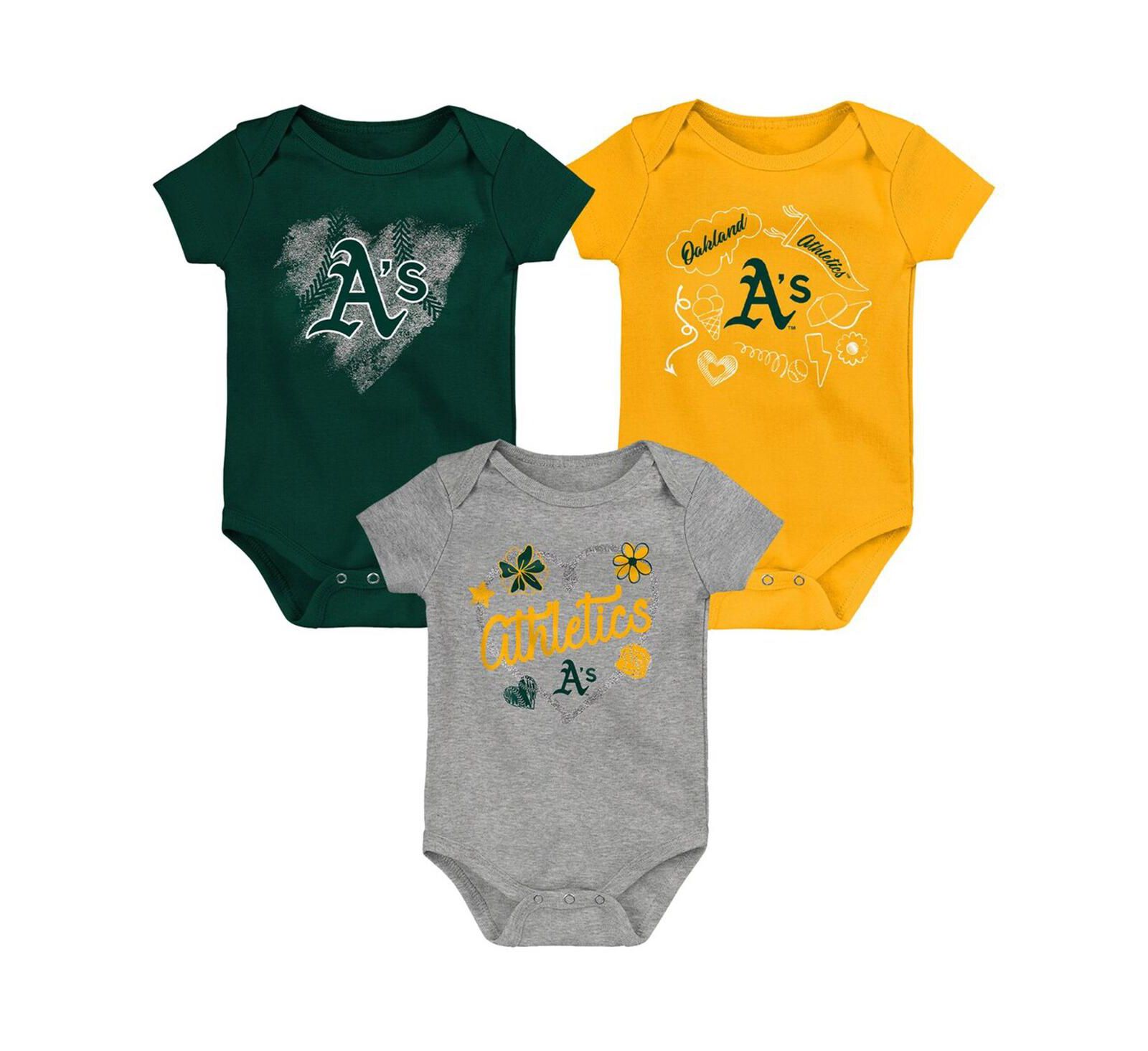 Набор из 3 боди для новорожденных Oakland Athletics в зеленом, золотом и сером цветах
