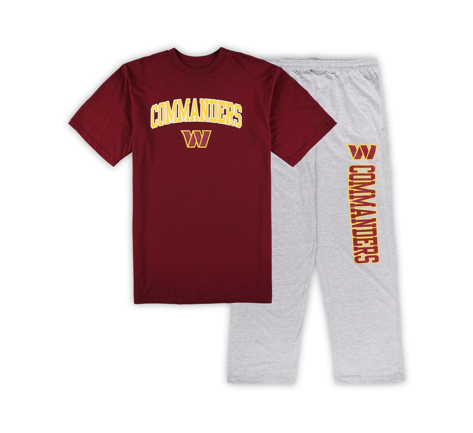 Men's Concepts Sport Burgundy, Heather Gray Washington Commanders Big and Tall T-shirt and Pajama Pants Sleep Set