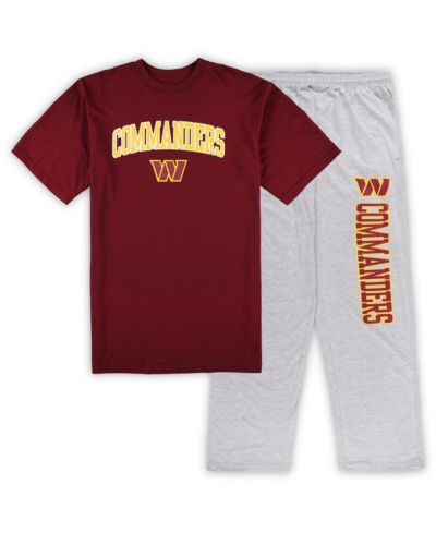 Men's Concepts Sport Burgundy, Heather Gray Washington Commanders Big and Tall T-shirt and Pajama Pants Sleep Set